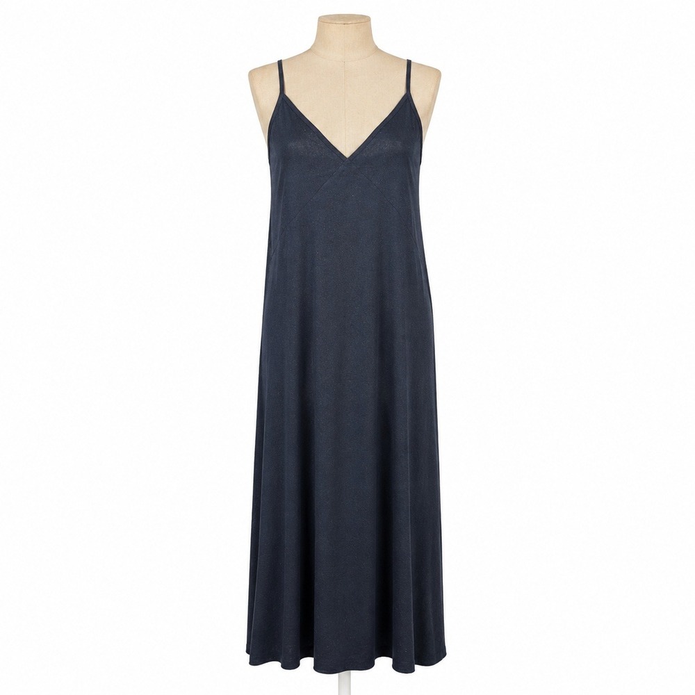 Jenni Kayne Riviera 100% Raw Silk Slip Dress XL Blue Minimalist Capsule Luxury
